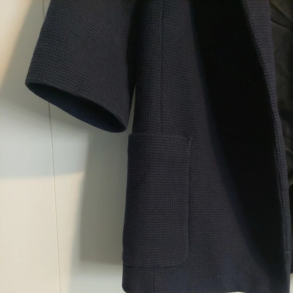 Zara open front Waffle Knit Textured Blazer Jacket Navy M Academia Preppy - Picture 3 of 5